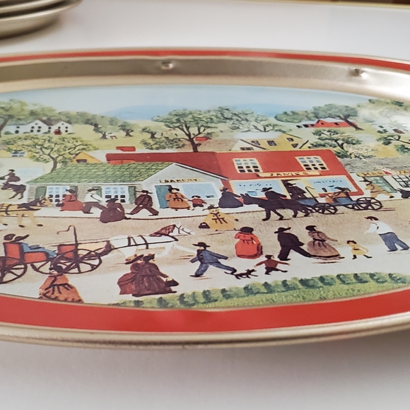 Vintage Sunshine Biscuits Tin Tray Plate Shopping on Main Street Melvin Bolstad - Picture 10 of 15